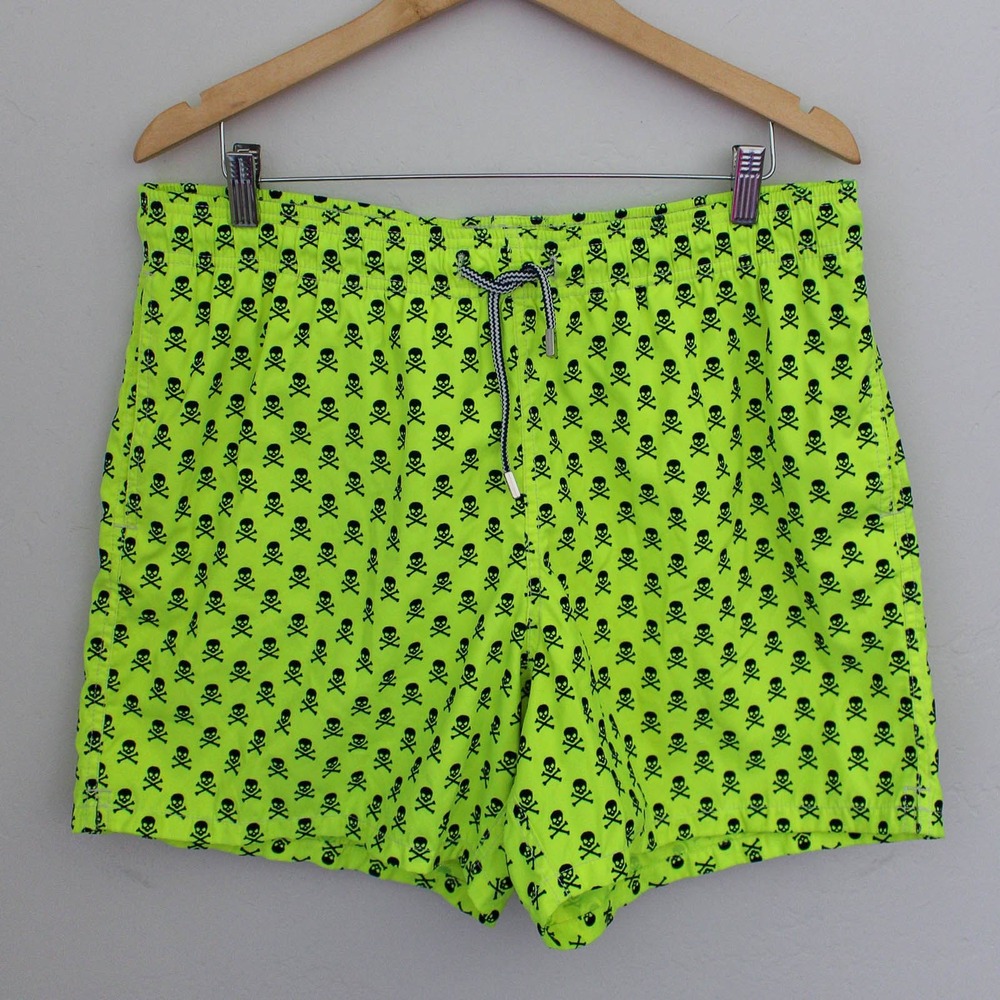 MC2 Saint Barth Swim Trunks Mens Large ? No Size Tag Yellow Black Skull No Liner